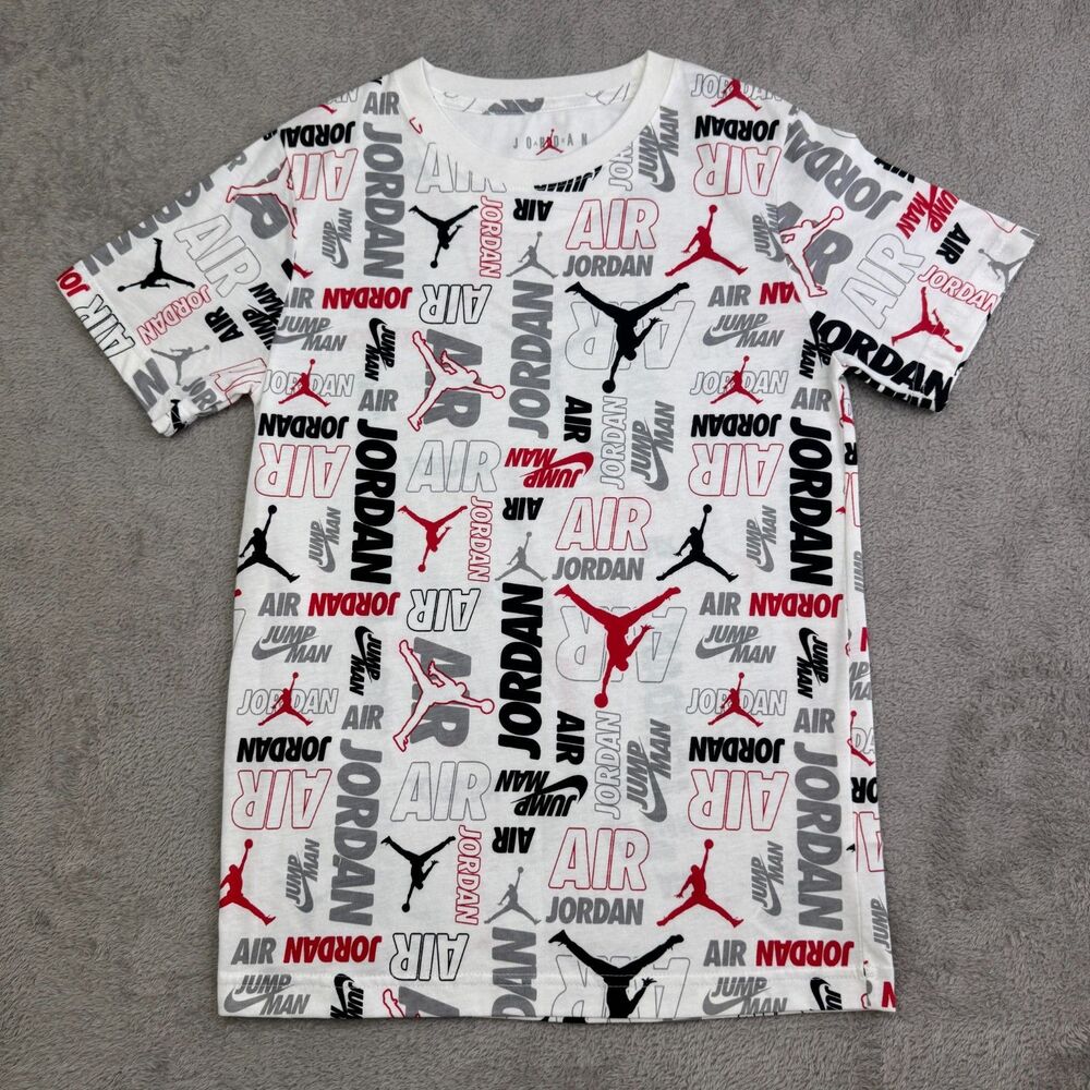 Air Jordan T Shirt Boys M (10-12Years ) White Jumpman All Over Print Crew Neck